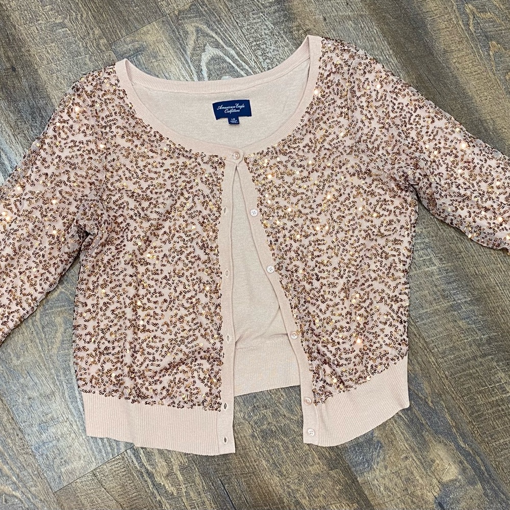 American Eagle Outfitters Pink Sequin Cardigan